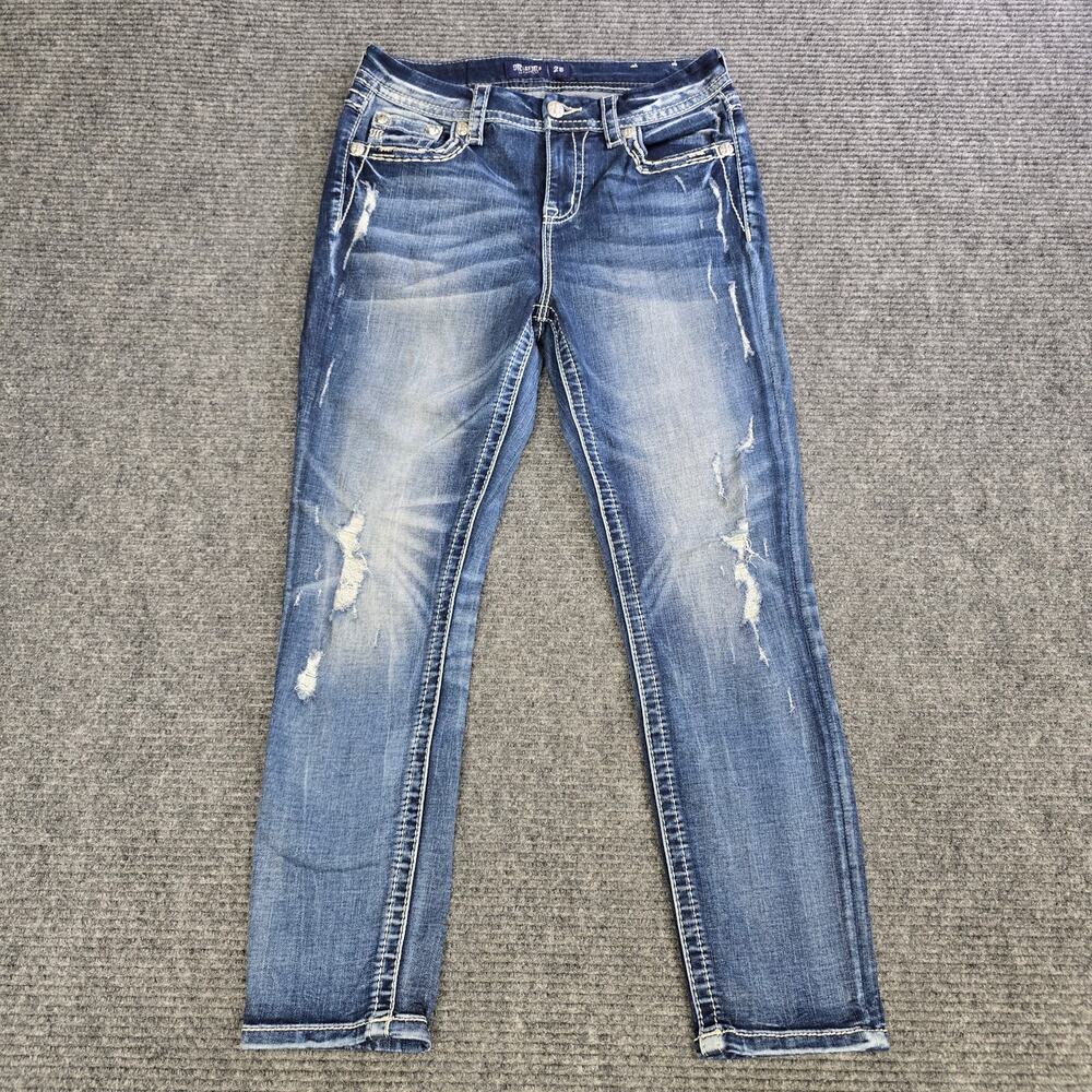 Miss Me Curvy Ankle Skinny Jeans Womens 28 Blue Distressed Flap Pocket